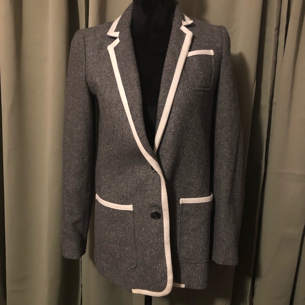 BANANA REPUBLIC Piped Gray Tweed Hacking  Blazer